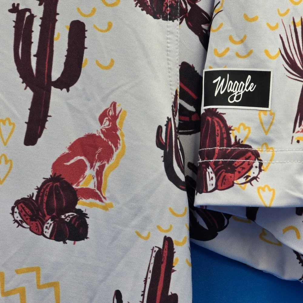 Waggle Golf Polo Shirt Mens M Desert Coyote Cactus Short Sleeve White Multi - Picture 5 of 6